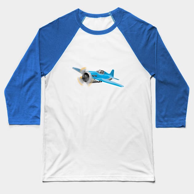 Small Blue fighter aircraft Baseball T-Shirt by nickemporium1